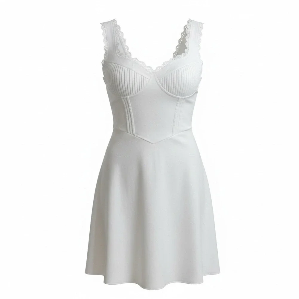 Sth Cute Babydoll Mini Dress, White, Size Small - Picture 1 of 16